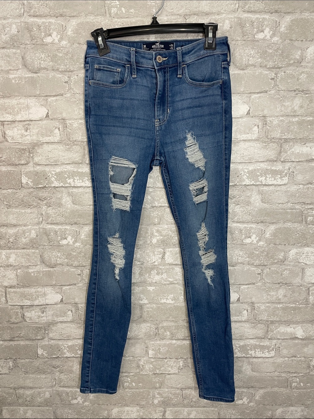 Hollister Distressed Dark Blue High Rise Super Skinny Jeans